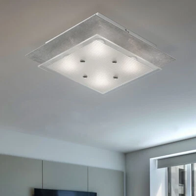 Plafoniera Lampada da Cucina Alluminio Argento LED Corridoio Vetro L 27cm - Immagine 1 di 4