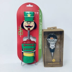 Nutcracker Corkscrew Wine Bottle Opener Christmas Soldier & Snowman Wine Stopper - Picture 1 of 10