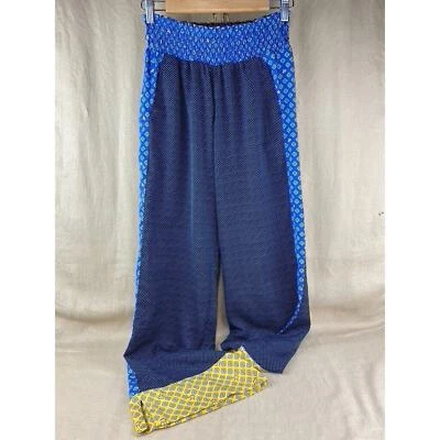 Aerie Blue Satin Boho Print Lounge Pant Comfort Smocked Waist Women's Medium - Image 1 of 4
