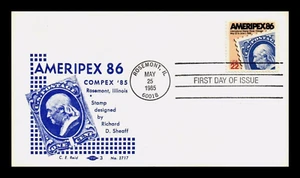 2145 22c Stamp (1985) AMERIPEX '86 STAMP SHOW FDC BY CLARENCE E. REID CACHETS - Picture 1 of 1