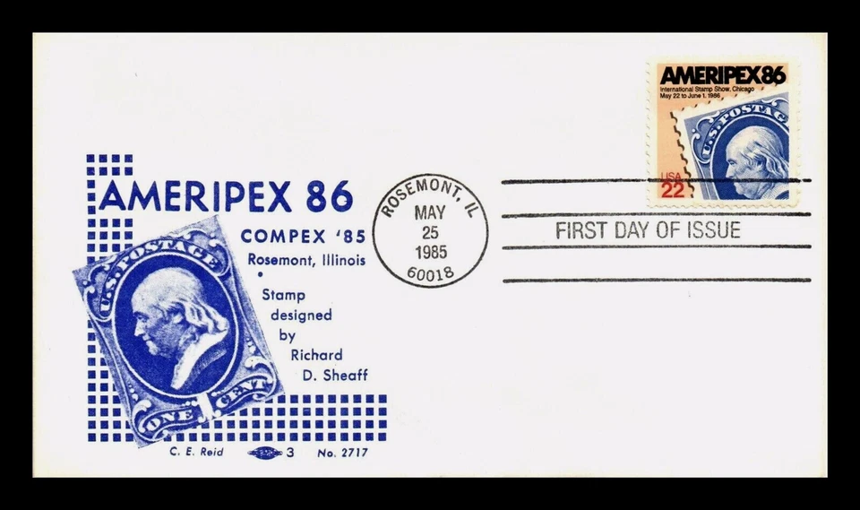 2145 22c Stamp (1985) AMERIPEX '86 STAMP SHOW FDC BY CLARENCE E. REID CACHETS - Image 1 of 1