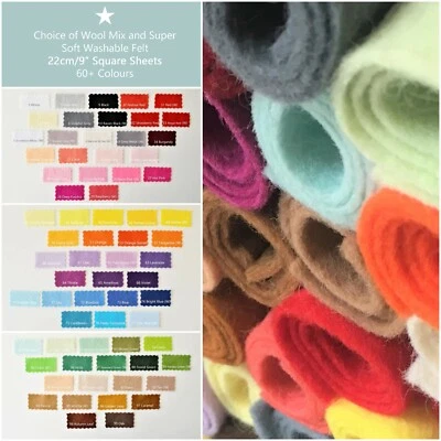Craft Felt | Wool Mix and Soft Washable | 70+ Colours | 9"/22cm Square Sheets - Image 1 of 4