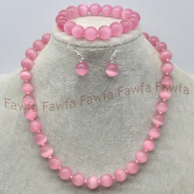 Juego de aretes collar cuentas redondas ojo de gato ópalo multicolor de 10/12 mm Foto 1 de 4