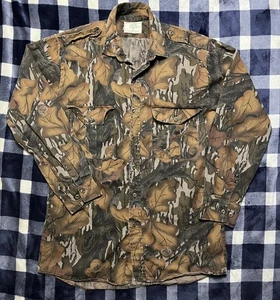Vintage Mossy Oak Shirt Mens Medium Fall Foliage Camo Button Hunting Chamois USA - Picture 1 of 10