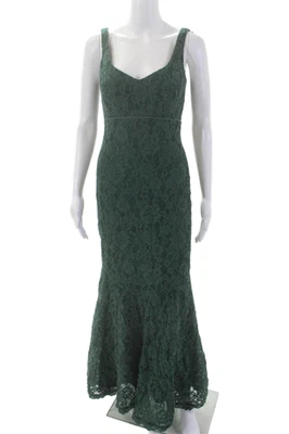 Nicole Miller Womens Floral Lace V-Neck Sleeveless Maxi Dress Green Size 2 - Image 1 of 4