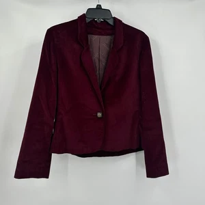 Vintage Velvet Blazer Womens Size M Burgundy 90s Minimalist Dark Academia - Picture 1 of 6