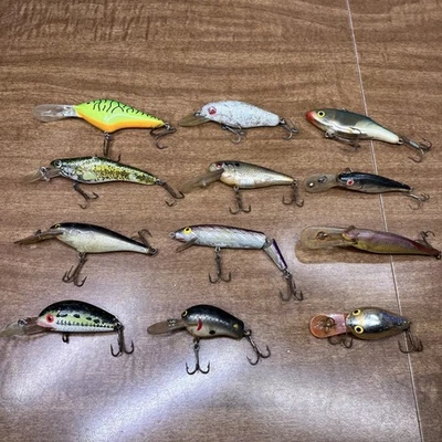 Estate Fishing Lures Lot Of 12 Rapala Rebel Minnow Shad Crankbait Deep Diving - Image 1 of 4