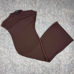 Kittenish Jessie James Decker Brown Maxi Dress Short Cap Sleeve Size M Bodycon - Picture 1 of 13