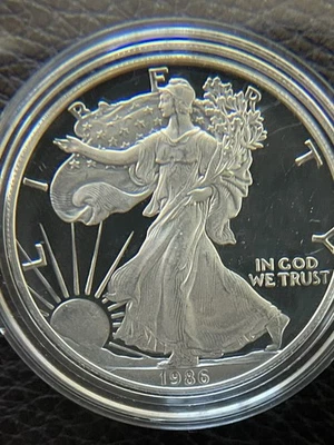 American Eagle Proof 1986 1 oz plata camafeo profundo certificado de autenticidad, cubierta y caja Foto 1 de 3