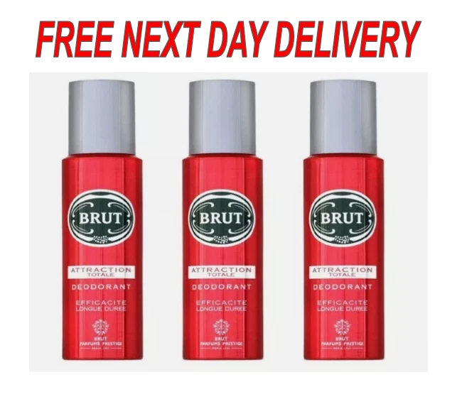 3 x 200ML BRUT ATTRACTION TOTALE MENS DEODORANT BODY SPRAY