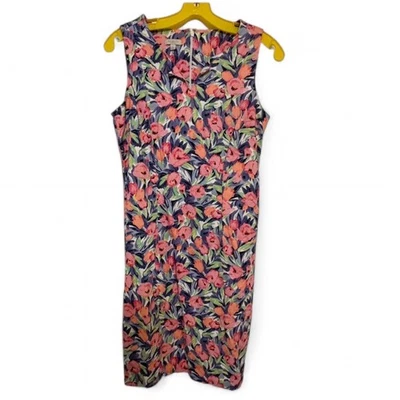 Talbots Sleeveless Floral Pastel V-Neck Colorful Cotton Mini Dress 6 Petite - Image 1 of 4