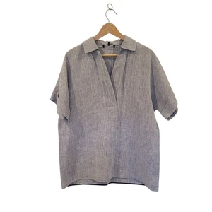 Lafayette 148 Blue Linen Popover Top Small Oversized Loose Dolman Short Sleeves - Picture 1 of 8