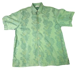 Camicia Tommy Bahama uomo grande seta verde foglia di palma campeggio hawaiano bottoni relax - Foto 1 di 11