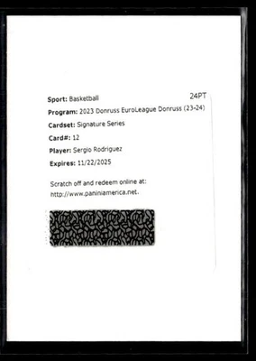 L62,160 - 2023-24 Donruss EuroLeague Signature Series #12 Sergio Rodriguez Auto - Image 1 of 2