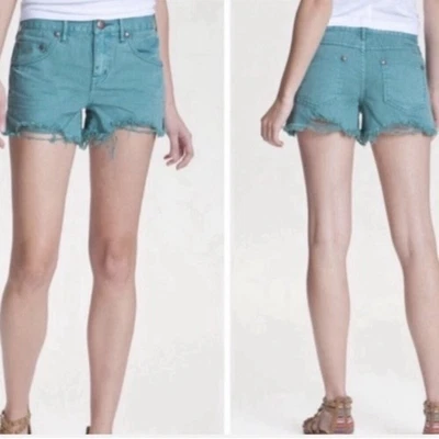 Pantalones Cortos Free People Mujer 26 Verde Envejecido Denim Jean Cortos Deshilachados Boho Desteñidos Foto 1 de 4