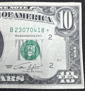 1974 $10 Federal Reserve STAR NOTE New York District # B23070418 * Estate sale - Picture 1 of 4