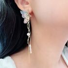 Fabric wings butterfly long dangle drop earrings, Korean fashion earrings