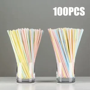 Straws Flexible Bendy Reusable Drinking Straw Birthday Party Stripe Color - Picture 1 of 11
