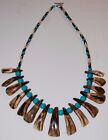 Antique Brown Buffalo Teeth Turquoise and Bone Hair Pipe Beaded Necklace Tooth 