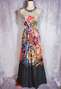 Anthropologie Ranna Gill Arnala Floral Bejeweled Maxi Dress Size 4 Fully Lined - Picture 1 of 12