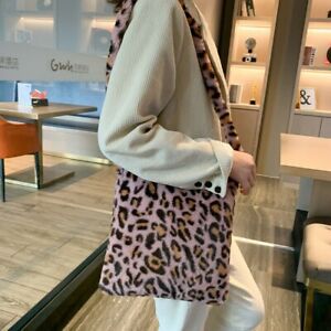 Damen Handtaschen Umhängetasche Kuriertasche Beutel Leopardenmuster Flauschiger