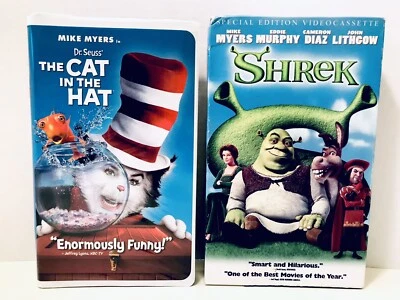 Dr. Suess The Cat In The Hat 2004 & Shrek Special Edition 2001 VHS Mike Meyers - Image 1 of 4