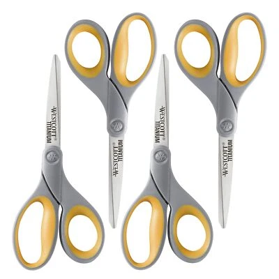 8" Soft Handle Titanium Bonded Scissors For Office & Home Gray/Yellow 4 Pack ... - Image 1 of 4