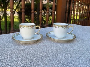 Vignaud Limoges “The Meuse” Demitasse Cups and Saucers Set - Gold Trim - Picture 1 of 6