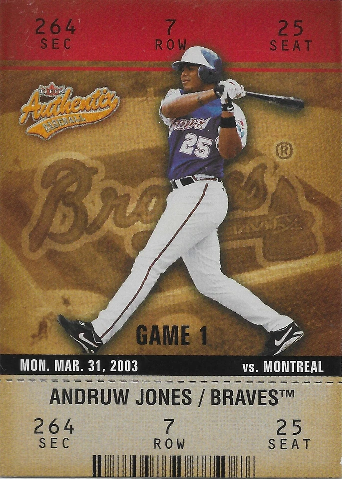 2003 Fleer Authentix #83 Andruw Jones Atlanta Braves - Image 1 of 1