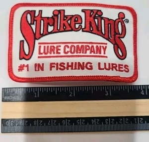 Vintage Strike King Lures Fishing Patch  4" x 2 1/4" Red & White Square Patch - Picture 1 of 9