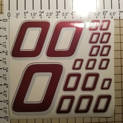 METALLIC RED #0's w/Outline Racing Numbers Vinyl Decal Sheet 1/10- 1/12 r/c car - Image 1 of 4