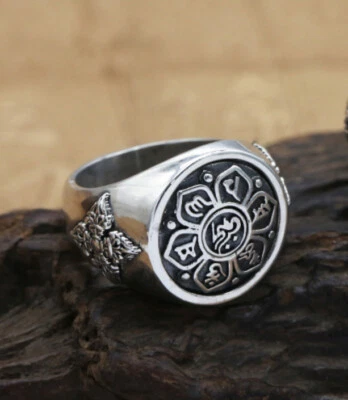 B21 Ring 6-Wort-Mantra OM Symbol Vajra drehbar Sterling Silber 925 - Bild 1 von 4