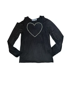 Hope Jeans girls black sueded cold shoulder studded heart long sleeve top 10 - Picture 1 of 2