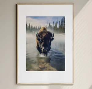Buffalo Art Print, High Quality Photo Stock, Yellowstone Poster, Bison Wall Art - Picture 1 of 4