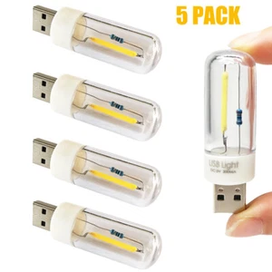 5PCs USB LED Lamp T18 5V Mini Filament Night Light 1 W Bulbs Warm Cool White - Picture 1 of 18
