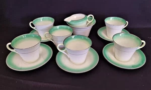 Vintage Shelley Art Deco 13 Piece Part Coffee Setting Green & Grey Swirls 1934 - Picture 1 of 11