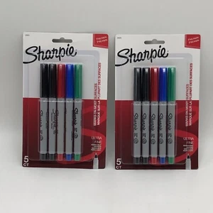 Sharpie Permanent Markers, Ultra Fine Point, Assorted Colors, 5 Count (2 Pack) - Imagen 1 de 5