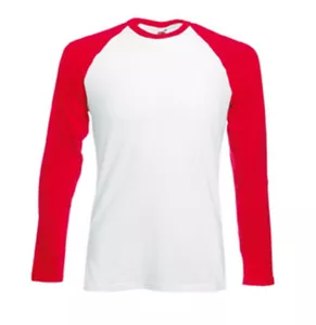 JOBLOT 35 FRUIT OF LOOM RED WHITE LONG SLEEVE Baseball T Shirts XL Vintage Style - Picture 1 of 1