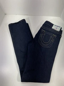 True Religion Jeans Women Size 29X34 Blue Denim Straight Leg Dark Stretch Cotton - Picture 1 of 15