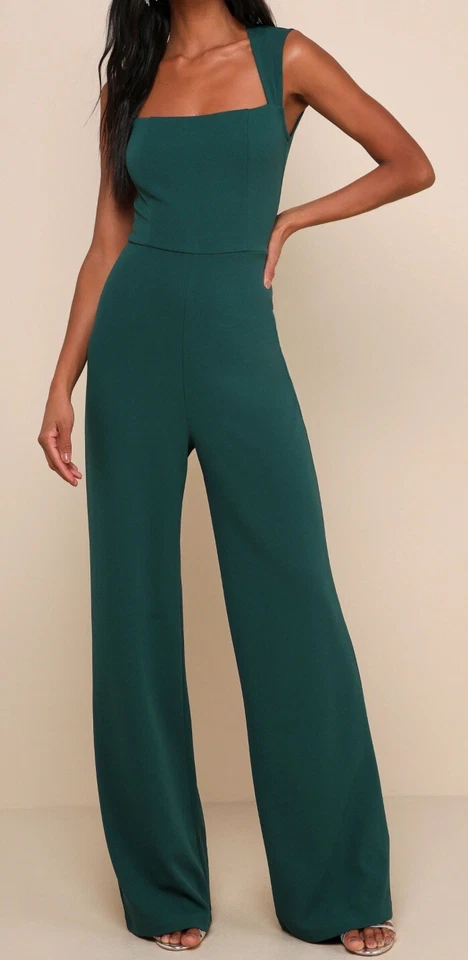 NUEVO CON ETIQUETAS ~ Mono para mujer Lulus Endeavors verde esmeralda pierna ancha talla M Foto 1 de 4