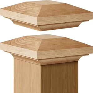 2 Pcs Wood Newel Post Flat Peak Red Oak Newel Post Cap Mounting Kit for Indoo... - Picture 1 of 6