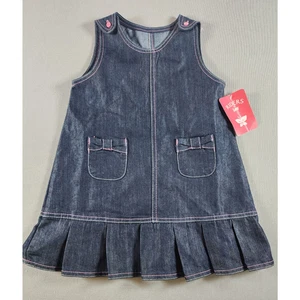 Girls Dress 4T NWT Pinafore Vintage Denim Bows Ruffle Drop Hem Easter Lee Jeans - Picture 1 of 7