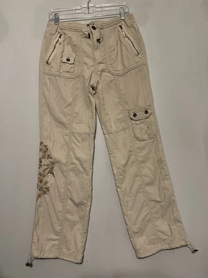 Pantalones cargo de pana para mujer Y2K descoloridos Glory bordados cónicos beige talla 10 de colección Foto 1 de 4