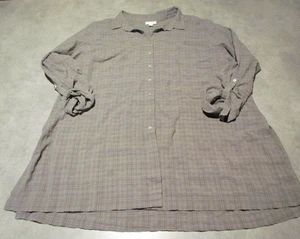 J Jill Green Tunic Womens XL Shirt Button Up Long Roll Tab Sleeves Plaid Cotton - Picture 1 of 6