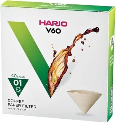 Filtros de café de papel Hario V60, tamaño 01, naturales, en caja de 40 quilates Foto 1 de 4