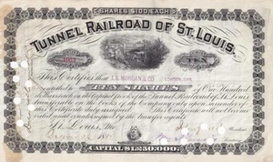 1881 Tunneleisenbahn St. Louis - Kapitalstockzertifikat - Bild 1 von 1