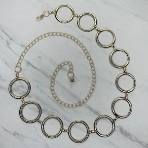 Wide Lightweight Hoop Gold Tone Metal Chain Link Belt OS One Size - Picture 1 of 12