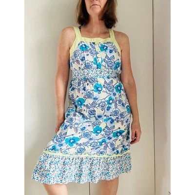 Hannah Andersson Womens Sundress Cottagecore Blue yellow Floral Print Runs Small - Image 1 of 4