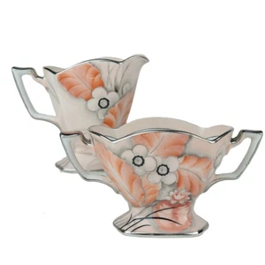 Rare 1920s Noritake Pink Open Sugar & Creamer Set – Red M Wreath Mark, Japan - Picture 1 of 9