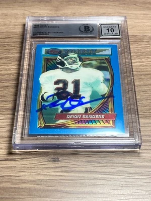 Tarjeta autografiada firmada por Deion Sanders 1994 Topps Finest Beckett BAS 10 automática #206 Foto 1 de 2